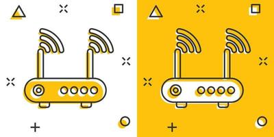 Wifi router icoon in grappig stijl. breedband tekenfilm vector illustratie Aan wit geïsoleerd achtergrond. internet verbinding plons effect bedrijf concept.