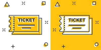 bioscoop ticket icoon in grappig stijl. toegeven een coupon Ingang tekenfilm vector illustratie Aan wit geïsoleerd achtergrond. ticket plons effect bedrijf concept.