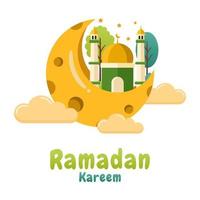 Ramadan kareem tekenfilm illustratie met maan en moskee vector