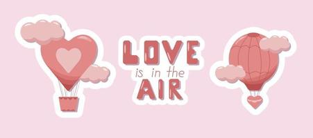 Valentijn dag schattig roze stickers in het formulier van lucht ballonnen en belettering. aerostaat. kleur pastel elementen voor omhulsel papier en geschenk dozen vector