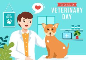 wereld veterinair dag Aan april 29 illustratie met dokter en schattig dieren honden of katten in vlak tekenfilm hand- getrokken voor landen bladzijde Sjablonen vector