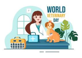 wereld veterinair dag Aan april 29 illustratie met dokter en schattig dieren honden of katten in vlak tekenfilm hand- getrokken voor landen bladzijde Sjablonen vector