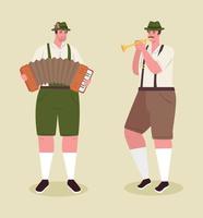 oktoberfeest mannen tekenfilms met traditioneel kleding accordeon en trompet vector ontwerp