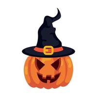 halloween pompoen met hoed heks in wit achtergrond vector