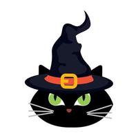 halloween, gezicht van schattig zwart kat met hoed heks vector