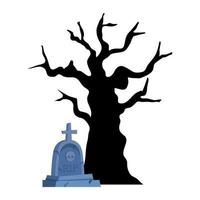 halloween grafsteen met droog boom in wit achtergrond vector