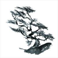 boom planten van Japan, waterverf illustratie. Aziatisch stijl voor afdrukken.traditioneel tuin van Japan, waterverf hand- geschilderd illustratie. vector