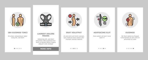 scoliose ziekte onboarding pictogrammen reeks vector