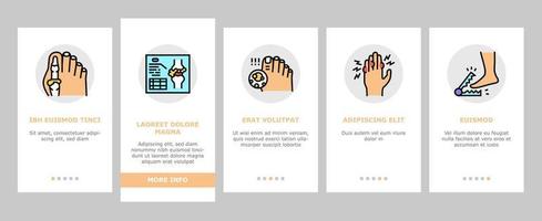jicht Gezondheid ziekte onboarding pictogrammen reeks vector