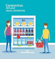 campagne van sociale distantiëring voor covid 19 in supermarkt vector