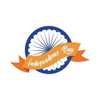 viering van de onafhankelijkheidsdag van india met ashoka chakra met lint vlakke stijl vector