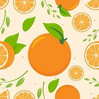 naadloos patroon van sinaasappels en bladeren. fruit patroon. oranje achtergrond vector ontwerp.