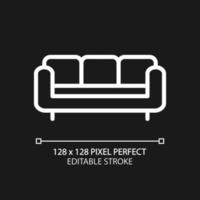 sofa pixel perfect wit lineair icoon voor donker thema. sectioneel leer bank. inrichting voor leven kamer. huis meubilair. dun lijn illustratie. geïsoleerd symbool voor nacht modus. bewerkbare beroerte vector