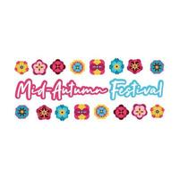 medio herfst festival kaart met letters en bloemen platte stijlicoon vector