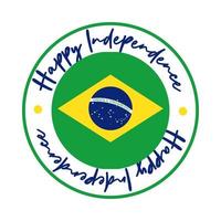 gelukkige onafhankelijkheidsdag brazilië kaart met vlag zegel vlakke stijl vector