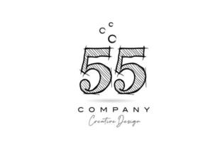 hand- tekening aantal 55 logo icoon ontwerp voor bedrijf sjabloon. creatief logotype in potlood stijl vector