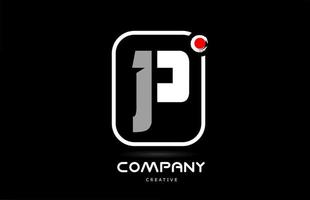 p zwart wit alfabet brief logo icoon ontwerp met Japans stijl belettering en rood punt vector