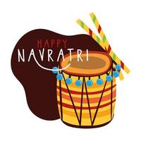 gelukkig navratri-feest met druminstrument en shopstick vlakke stijl vector