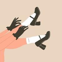 vrouw poten in elegant schoenen met hakken en kant sokken. mode en stijl, kleding en accessoires. schoenen. vector illustratie voor een ansichtkaart of een poster, afdrukken voor kleren. wijnoogst en retro.