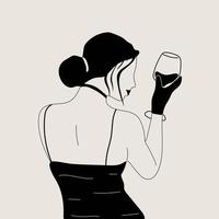 abstract portret van vrouw met bril van wijn. vrouw drankjes wijn. minimalistische Liaan liefhebbers. modieus vector illustratie in monochroom stijl