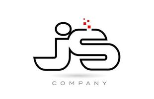 js verbonden alfabet brief logo icoon combinatie ontwerp met dots en rood kleur. creatief sjabloon voor bedrijf en bedrijf vector