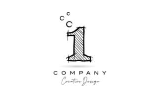 hand- tekening aantal 1 logo icoon ontwerp voor bedrijf sjabloon. creatief logotype in potlood stijl vector