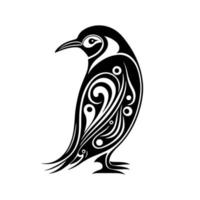 een schattig, overladen pinguïn. decoratief, monochroom illustratie voor logo, embleem, mascotte, borduurwerk, hout brandend, bouwen. vector