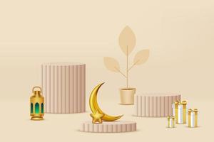 realistisch 3d Islamitisch viering met Islamitisch ornament en Product podium. vector 3d illustratie