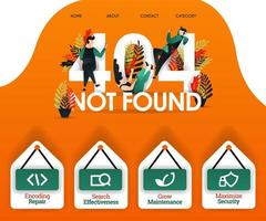 404 niet gevonden bij mensen die op zoek zijn naar fouten en problemen. kan gebruiken voor, landingspagina, web, mobiele app, poster, banner, flyer, vectorillustratie, online promotie, internetmarketing, financiën, handel vector
