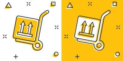 lading trolley icoon in grappig stijl. levering doos tekenfilm vector illustratie Aan wit geïsoleerd achtergrond. doos Verzending plons effect bedrijf concept.