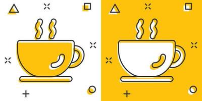 koffie kop icoon in grappig stijl. heet thee tekenfilm vector illustratie Aan wit geïsoleerd achtergrond. drinken mok plons effect bedrijf concept.