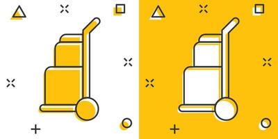 lading trolley icoon in grappig stijl. levering doos tekenfilm vector illustratie Aan wit geïsoleerd achtergrond. doos Verzending plons effect bedrijf concept.