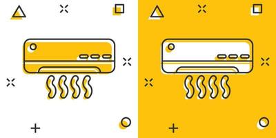 conditioner icoon in grappig stijl. koeler tekenfilm vector illustratie Aan wit geïsoleerd achtergrond. verkoudheid klimaat plons effect bedrijf concept.