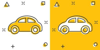 auto icoon in grappig stijl. auto- voertuig tekenfilm vector illustratie Aan wit geïsoleerd achtergrond. sedan plons effect bedrijf concept.