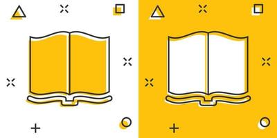 Open boek icoon in grappig stijl. literatuur vector tekenfilm illustratie Aan wit geïsoleerd achtergrond. bibliotheek bedrijf concept plons effect.