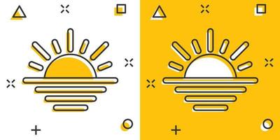 zon icoon in grappig stijl. zonlicht tekenfilm teken vector illustratie Aan wit geïsoleerd achtergrond. daglicht plons effect bedrijf concept.