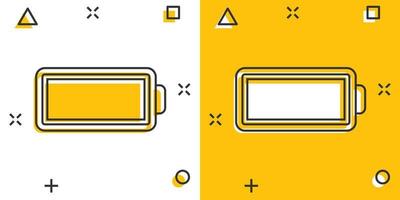 accu in rekening brengen icoon in grappig stijl. macht niveau tekenfilm vector illustratie Aan wit geïsoleerd achtergrond. lithium accumulator plons effect bedrijf concept.