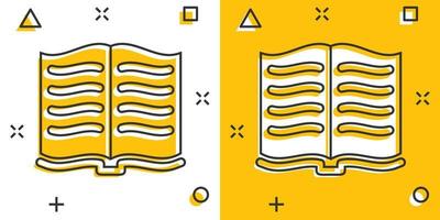 Open boek icoon in grappig stijl. literatuur vector tekenfilm illustratie Aan wit geïsoleerd achtergrond. bibliotheek bedrijf concept plons effect.