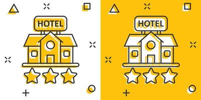 hotel 3 sterren teken icoon in grappig stijl. cafe gebouw tekenfilm vector illustratie Aan wit geïsoleerd achtergrond. herberg kamer plons effect bedrijf concept.