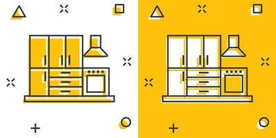 keuken meubilair icoon in grappig stijl. keuken tekenfilm vector illustratie Aan wit geïsoleerd achtergrond. Koken kamer plons effect bedrijf concept.