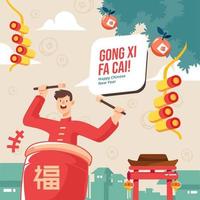 man speelt tanggu drum gong xi fa cai viering vector