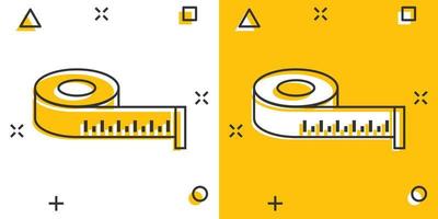 meten plakband icoon in grappig stijl. heerser tekenfilm teken vector illustratie Aan wit geïsoleerd achtergrond. meter plons effect bedrijf concept.