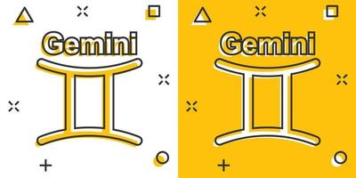 vector tekenfilm Tweelingen dierenriem icoon in grappig stijl. astrologie teken illustratie pictogram. Tweelingen horoscoop bedrijf plons effect concept.