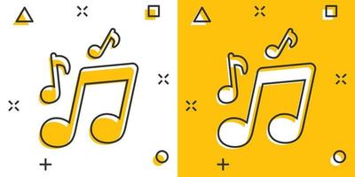 vector tekenfilm muziek- icoon in grappig stijl. geluid Notitie teken illustratie pictogram. melodie muziek- bedrijf plons effect concept.