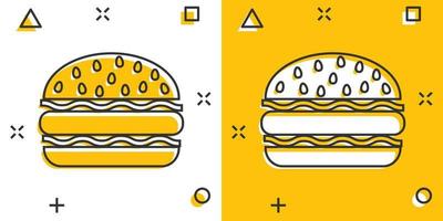 vector tekenfilm hamburger snel voedsel icoon in grappig stijl. Hamburger teken illustratie pictogram. hamburger bedrijf plons effect concept.