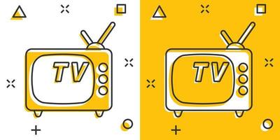 vector tekenfilm TV icoon in grappig stijl. televisie teken illustratie pictogram. TV bedrijf plons effect concept.