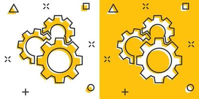 vector tekenfilm uitrusting icoon in grappig stijl. tand wiel concept illustratie pictogram. tandwiel tandrad bedrijf plons effect concept.