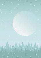 fantasie maan in winter landschap illustratie. schemer Woud en sneeuw drijft. vector poster