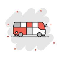 bus icoon in grappig stijl. trainer tekenfilm vector illustratie Aan wit geïsoleerd achtergrond. autobus voertuig plons effect bedrijf concept.