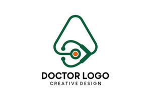 dokter logo ontwerp, stethoscoop vorm brief een creatief lijn stijl vector